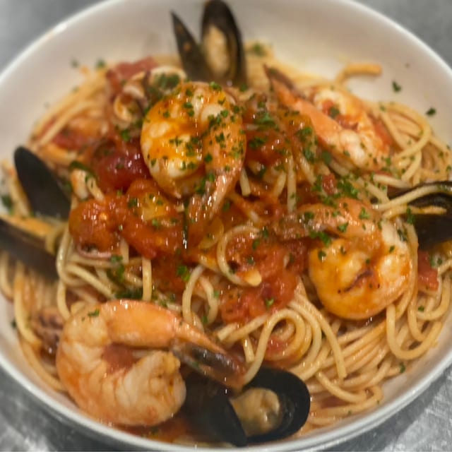 Seafood Pasta Diablo.